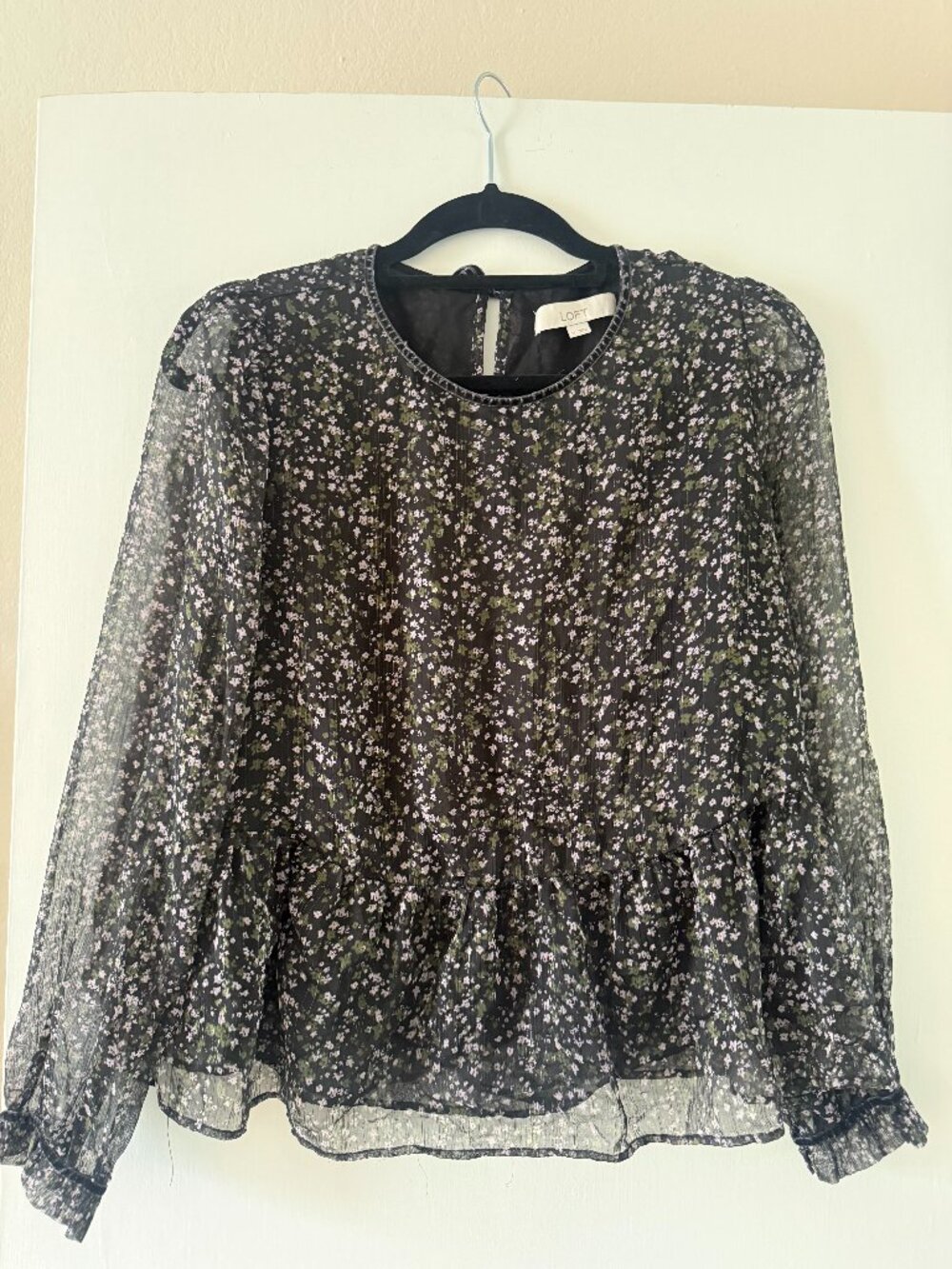 LOFT Floral Sheer Blouse – Size M (Peplum, Long Sleeve, Feminine Top)
